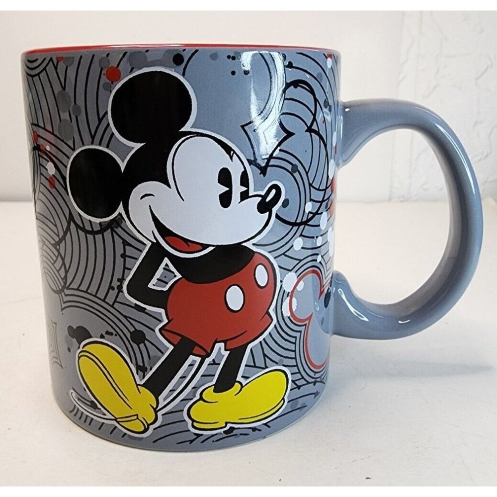 Disney Mickey Mouse Gray Red Coffee Mug X-Large 20oz Silver Buffalo
